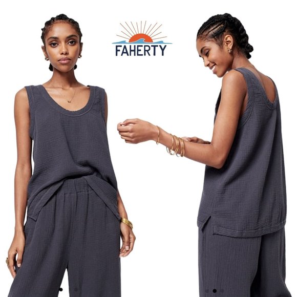 Faherty Tops - Faherty organic cotton gauze black grey tank top size xs